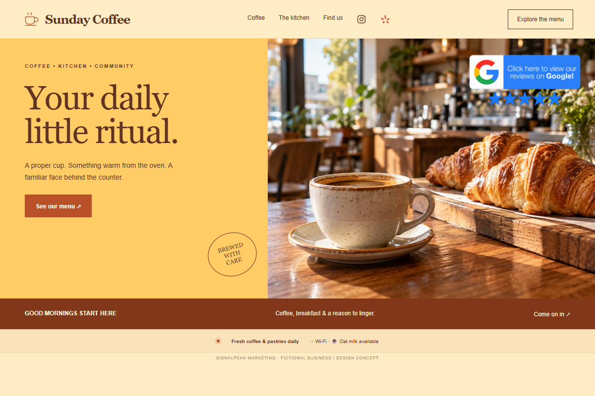 Sunday Coffee fictional website design concept preview